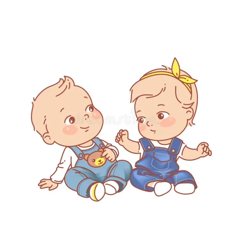 나란히 앉아 대화하는 쌍둥이 그림
