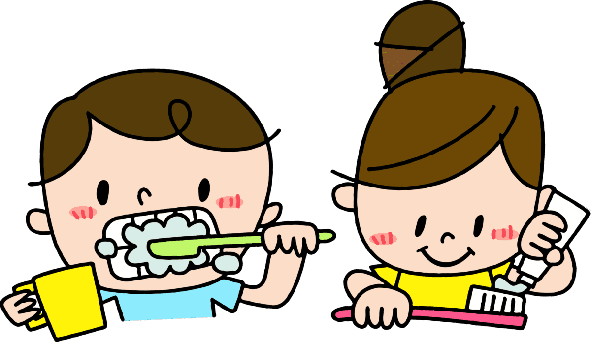 아이들 둘이 양치하는 모습의 그림