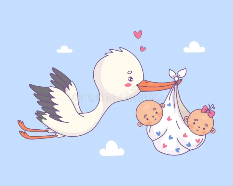 두 아이를 물고 날아가는 황새 그림