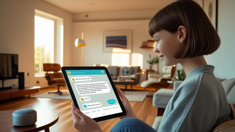 테블릿으로 ai채팅 결과물을 보고있는 소녀