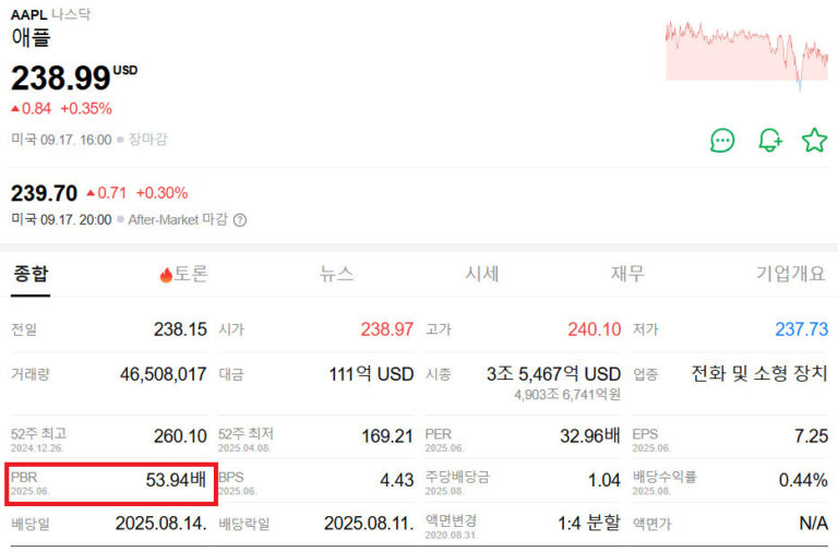 애플 주식 PBR 정보