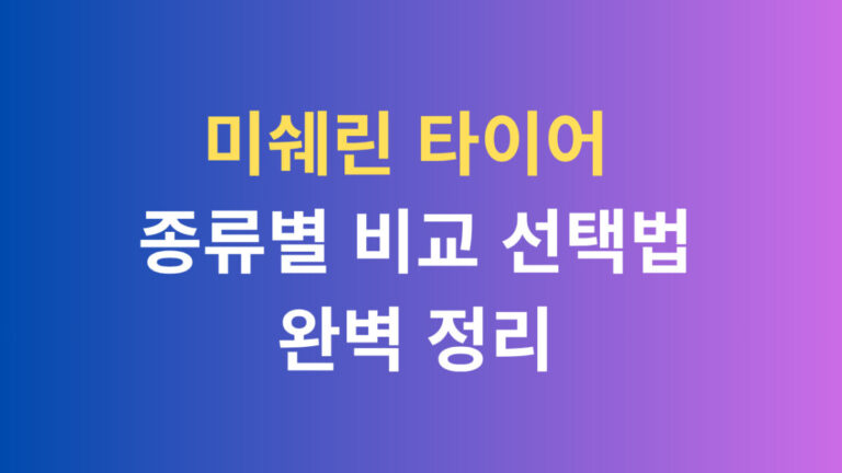 미쉐린 타이어 종류별 비교 선택법 완벽 정리
