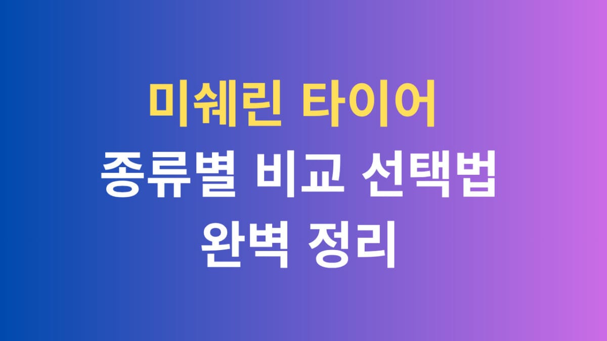 미쉐린 타이어 종류별 비교 선택법 완벽 정리