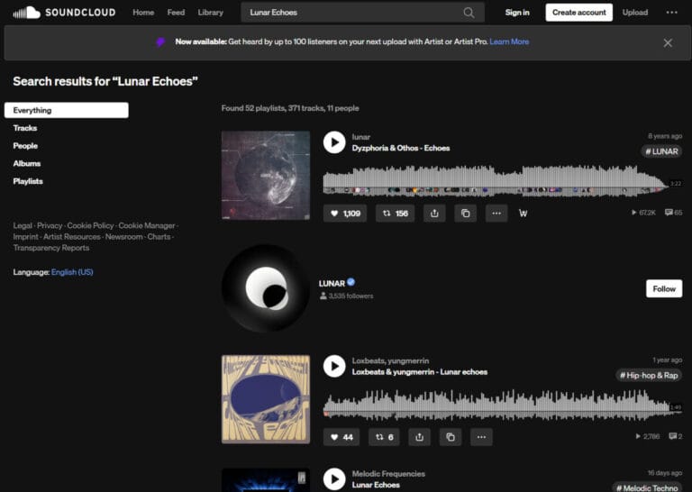 사운드 클라우드 홈페이지 화면