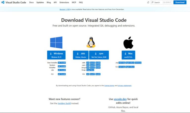 vscode(visual studio code) 공식 홈페이지 다운로드 페이지
