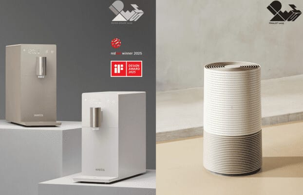 IDEA 디자인 어워드 은상 교원웰스 '슬림원 직수정수기(왼쪽)'와 본상 '에어가든 공기청정기